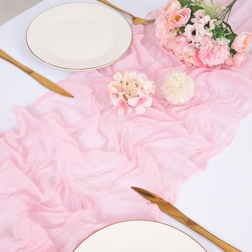 12 Pack Light Pink Cheesecloth Table Runners 21x120 Inch Boho Gauze Table Runner 10FT Long Rustic Sheer Pink Table Runner for Baby Shower,Wedding,Party,Birthday,Home Table Decor - Image 2