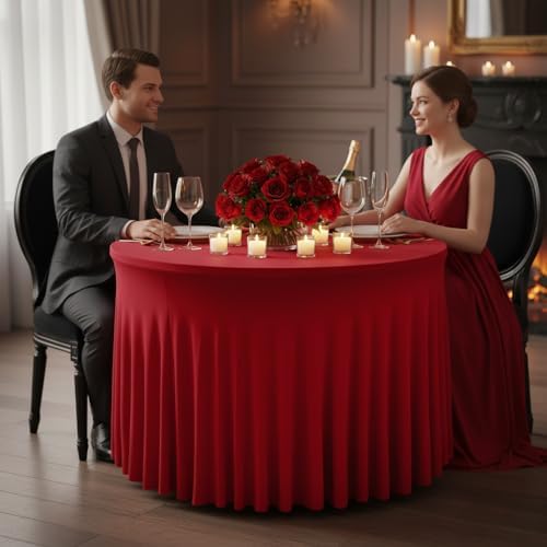 Red Tablecloths Spandex Table Covers for Christmas, 60 Inch Round,6 Pack - Image 2