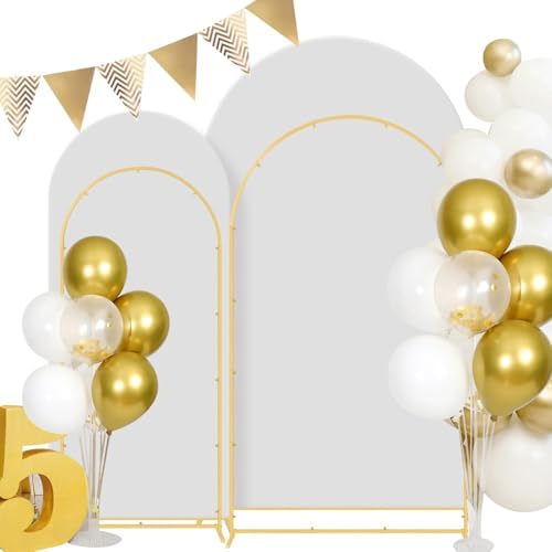 Gawicpy Wedding Arch Backdrop Stand Set Metal Arch Backdrop Stand with Wedding Arch Cover, Wedding Balloon Arch Backdrop Stand for Birthday, Baby Shower, Anniversary (White, 5.9FT+7.2FT) by Gawicpy