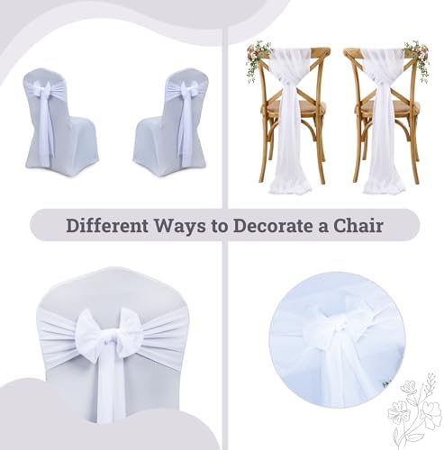 MDS Pack of 200 Chiffon Chair Sashes for Wedding & Event Décor - White - Image 4