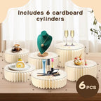 6 Pack Buffet Risers Foldable Food Display Risers Food Risers for Buffet Table Tall Cake Stands Cylinder Stands for Party Pedestal Cake Stand Dessert Table Display Set Cupcake Stands Cupcake Display (‌Cream, 6Pcs) - Image 2