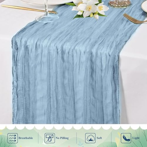 24 Pack Dusty Blue Cheesecloth Table Runner 17"x108" Boho Gauze Fabric Table Runner Vintage Rustic Sheer Runners for Wedding Party Bridal Baby Shower Table Decorations - Image 4