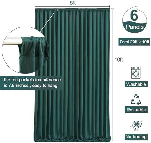 30ft x 10ft Hunter Green Backdrop Curtain for Parties Dark Green Wrinkle Free Backdrop Drapes Panels for Baby Shower Birthday Party Photo Photography Polyester Fabric Background Decoration - Image 4