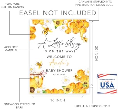 Andaz Press 16x20-Inch Personalized Welcome Baby Shower Sign, Custom Bee Themed Decoration, Bumble Bee Baby Shower Sign - Image 2