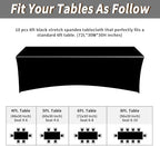 Fixwal 10 Pack 6FT Black Tablecloth Rectangle Spandex Fitted Table Cover - Image 3