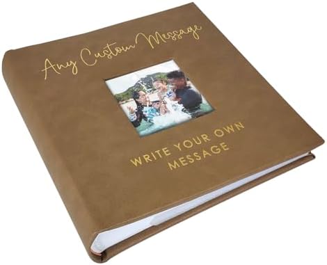 Personalized Photo Album, Custom Engraved Picture Album, Holds 200 4" x 6" Photos, Leatherette and Laser Engraved Scrapbook, Any Custom Message, Brown by GiftsForYouNow