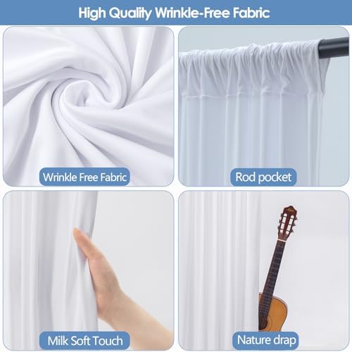 ESGOTBME 20x10ft Wrinkle Free White Backdrop Curtain for Parties Soft Fabric Drapes Wedding White Curtain Backdrop for Birthday Party Decorations Background for Photography 5x10ft, 4 Panels - Image 5