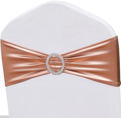 50 PCS Spandex Rose Gold Chair Sashes for Wedding Stretch Chair Bands with Buckles Universal Elastic Chairs Ties Bows for Party Folding Chairs Celebration Ceremony Christmas Events Decorations by ZSJFMF