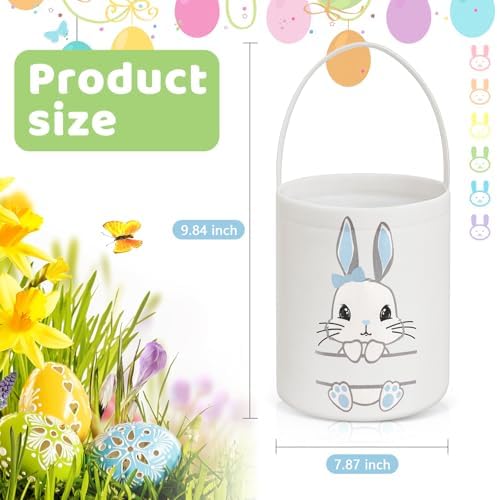 SATINIOR 12 Pack Easter Basket Bulk Easter Bunny Canvas Buckets with Handles Large Personalized Cute Rabbit Tote Bags for Hunt Party Favor Gifts(Lovely Color) - Image 2