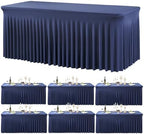 Spandex Tablecloth 6FT Rectangle Table Cover 6 Pcs Navy Blue Wrinkle-Free by Outpain