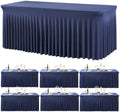 Spandex Tablecloth 8FT Rectangle Table Cover 6 Pcs Navy Blue Wrinkle-Free by Outpain