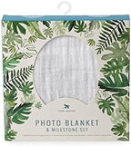 Little Unicorn Keepsake Monthly Milestone Photo Blanket – 47” x 46” – Milestone Cards Included - 100% Cotton Muslin – Machine Washable – Playful Designs - for Boys & Girls (Tropical Leaf) - Image 6