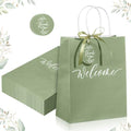 Queekay 36 Pcs Large Welcome Paper Gift Bags with Handle 10.6 x 8.3 x 4 Inches with 36 Tags Wedding Church Party Favor Bridal Gift Bags for Guest Birthday Baby Shower(Classic,Sage Green) by Queekay