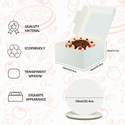 30pcs Cake Boxes and 30 Pack 10 Inch Round Cake Boards,10x10x5 Inches White Square Bakery Boxes with Window Cajas Pasteles for Cookies Pies Cupcakes Pastry - Image 2