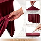 Burgundy Round Spandex Tablecloth, 5FT Stretchy Table Cloth with Skirt, 4PCS Washable Fitted Tablecloth, Circle Wrinkle Free Table Cover for Wedding Party Dining - Image 4