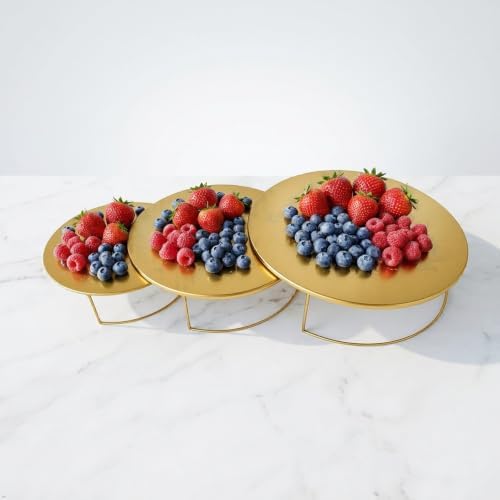 Gold 3Pcs Half-Circle Nesting Metal Cake Stand Set 8/10/12 Inch Tray - Image 3