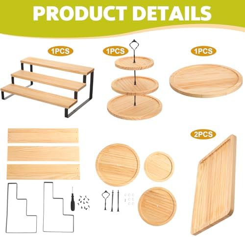 Teenyyou 5 Pcs Wood Dessert Table Display Set Cupcake Stand, Light Color - Image 3