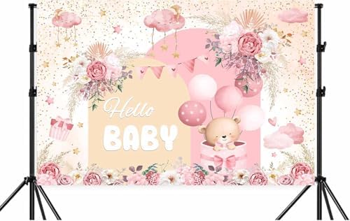 15X10ft Pink Baby Shower Backdrop Cute Pink Boho Floral Baby Shower Backdrop, Girl's Birthday Party Background Decor Cartoon Birthday Party Background Photo Booth Props - Image 6