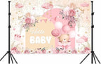 8X8ft Pink Baby Shower Backdrop Cute Pink Boho Floral Baby Shower Backdrop, Girl's Birthday Party Background Decor Cartoon Birthday Party Background Photo Booth Props - Image 6