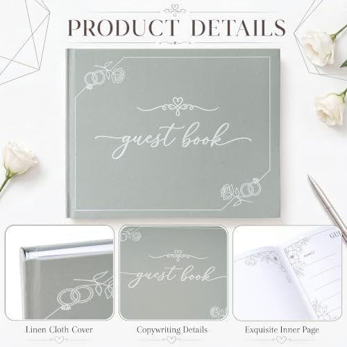 Wedding Guest Book and Vow Book Set Sage Green Linen Photo - Image 4