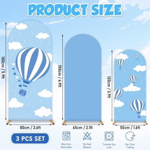3 PCS Blue Hot Air Balloon Arch Backdrop Cover Sky Cloud Party Decoration - Image 2