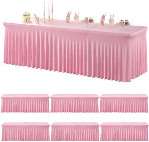6 Pack Spandex Baby Pink Tablecloths for 8 Foot Rectangle Tables, Fitted Table Cloths 8ft Stretchy Table Clothes for Parties Weddings Birthday Banquet Baby Shower by Htper
