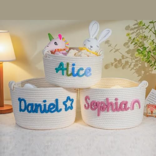 Personalized Rope Cotton Baby Gift Basket,Newborn Shower Toy Organizer Nursery Gift (36 * 25 * 16cm) - Image 2