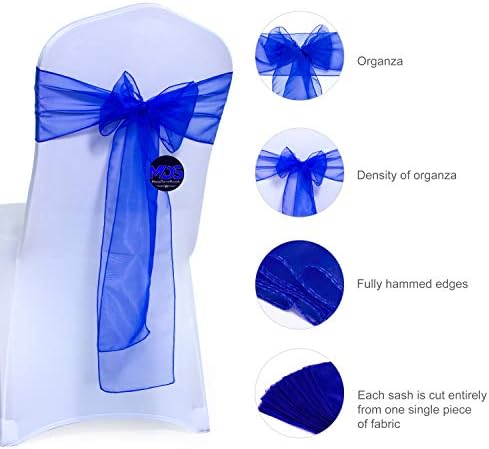 MDS Pack of 100 Organza Chair Sashes for Wedding & Event Décor – Royal Blue - Image 3