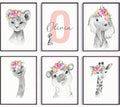 Personalized Safari Nursery Wall Art Set – Custom Name Jungle Animal Prints – Baby Girl Room Decor Pictures Pink Floral Accents – Unframed – Baby Shower for Girls (Personalized Set of 6, 8x10) by PrintsMadePerfect