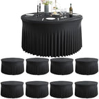 8 Pack Spandex Black Round Tablecloths for 72inch Table, Wrinkle Free 132inch Stretchy Fitted 6ft Round Table Cloth Covers with Skirt for Wedding Birthday Graduation Parties Banquet Events by Htper