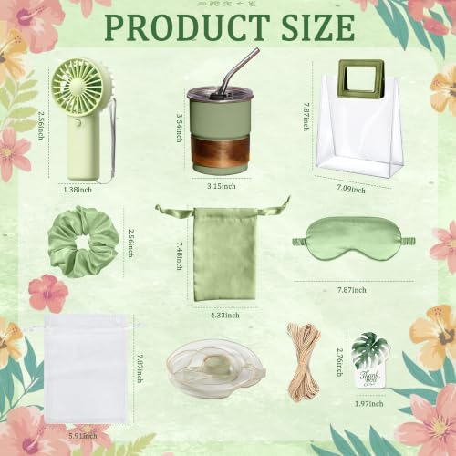 Baby Shower Party Favors for 6 Guests, Summer Gift Set with Mini Fans, Cups, Eye Masks, Hair Ties & Thank You Cards, Easy DIY Kit for Baby Shower, Gender Reveal, Bridal Shower (green-7) - Image 3