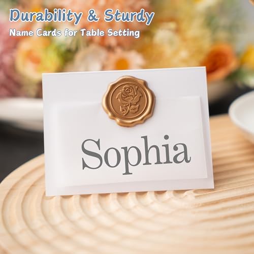 100 Pack Name Cards for Table Setting, Printable Place Cards with Antique Gold Rose Wax Seal Sticker for Wedding, Table Tent Card Stock for Party, Dinner (100 Pack Pearlized White) - Image 5