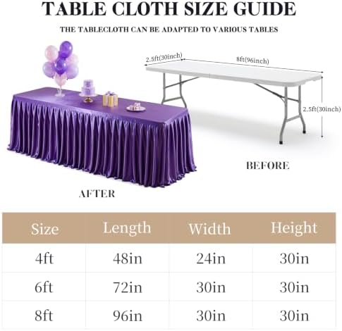 Dark Purple Satin Table Clothes for 8 Foot Rectangle Tables - 8FT Wrinkle Resistant Glitter Rectangle Tablecloths, Party Table Covers for Wedding Banquet, Baby Shower, Birthday, Holiday Dinner - Image 3