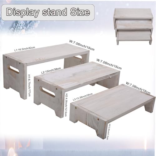 MRPAPA 3 Tier Cupcake Stand & Wood Display Risers,for Food Desserts Stand Perfume Organizer Funko POP Collections, Display Stand for Organizer and Decoration (White(Washed)-Display Riser) - Image 2