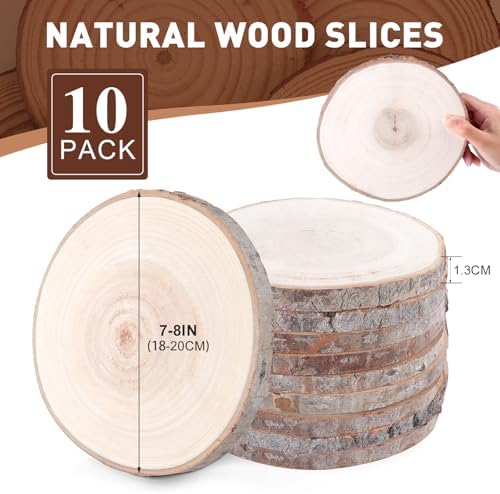 10 Pcs Natural Wood Slices.7-8 Inch Wood Rounds for Weddings Centerpieces Decor. Wood Circles & Slabs for DIY Painting Crafts.Wood Centerpieces for Tables and Baby Shower Centerpieces. - Image 2