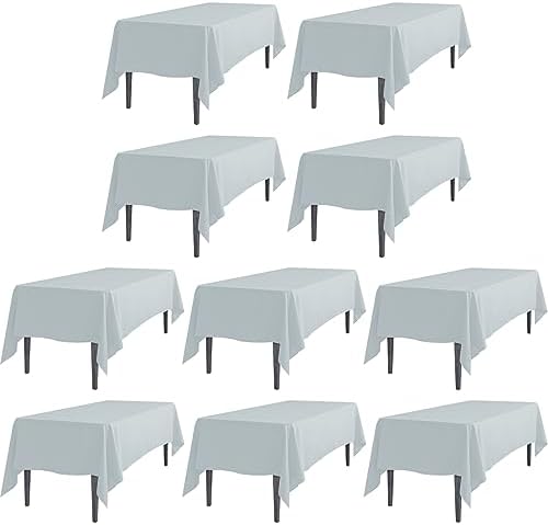 LTC LINENS 10 Pack Rectangular Tablecloths Silver 70 x 120 Inch for 6 or 8 ft Rectangle Banquet Tables with Half-Drop - Stain and Wrinkle Resistant Polyester Cloth Table Covers for Wedding, Party by LTCLINENS