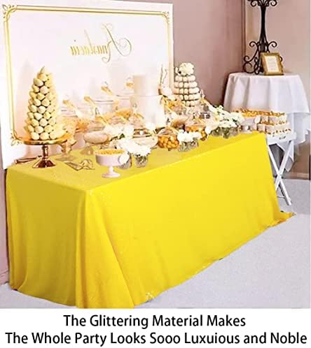 Partisout Rectangle Tablecloth 90x132 inch Sequin Table Cover Disposable Rustic Table Cloths Party Glitter Desk Cover for Party Birthday Halloween Christmas (Yellow) - Image 3