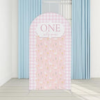 One Silly Goose Arch Backdrop Cover 6FT Pink Plaids Stretchy Arched Stand Cover for Baby Girls 1st Birthday Baby Shower Party Decoration - Image 2