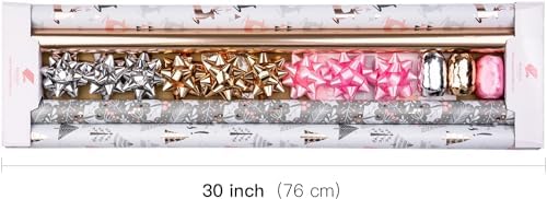 WRAPAHOLIC Christmas Wrapping Paper Set - Rose Gold and Pink Holiday Design with Metallic Foil Shine Wrapping Paper Bundle with Gift Bow & Ribbon & Tag & Sticker - Image 7