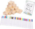 50 Pcs Wooden Baby Shower Blocks, Decorating Game Kit with 24 Acrylic Paint Markers and Sign for Gender Reveal Party (Baby Shower Games Gift Kit) by BTSEURY