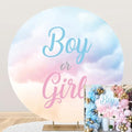 Laeacco 6.5x6.5ft Boy or Girl Gender Reveal Round Backdrop Blue Pink Clouds Circle Background for Photography Newborn Baby Shower Gender Reveal Surprise Party Cake Table Decorations Photo Booth Props by Laeacco