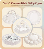 5-in-1 Thick & Plush Baby Play Gym, Baby Play Mats for Floor, Tummy Time Mat with 6 Toys, Convertible Stage-Based Developmental from Babies to Toddlers, Ball Pit, White - Image 2