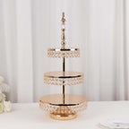 Efavormart 3-Tier Crystal Beaded Gold Metal Cake Stand, Cupcake Tower Dessert Display Stand with Round Mirror Top - 26" Tall - Image 2