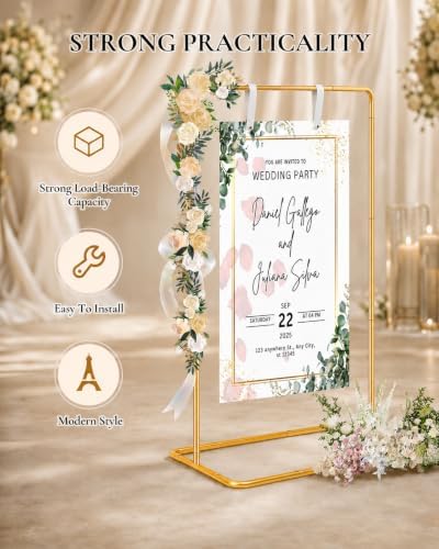 Wedding Sign Holder - Adjustable Welcome to Our Wedding Sign Stand Stand with 39 Premium Templates & Leather Straps, 64"x 30"x 20" Heavy Duty Easel Stand for Sign Display Poster, Wedding, Birthday - Image 4
