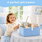 Large Woven Basket for Gifts Empty, Storage Basket 15" x 11" x 6.5" with Glitter Tulle, Ribbon and Card Paper, One-Handle Design, DIY Time for Holiday Gifts, Baby & Pet Toys, Graduation - Blue - Image 2