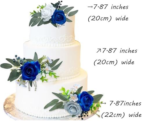 CherishedMoments 3Pcs Pre-Made Cake Flowers,Navy Blue Wedding Cake Decor - Image 2