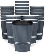Disposable Coffee Cups With Lids - 12 oz To Go Coffee Cup With Lid (80 Set). Durable Togo Travel Paper Hot Cups Insulated For Hot and Cold Beverage Drinks, No Sleeves Needed (Dusk Grey) by Glowcoast