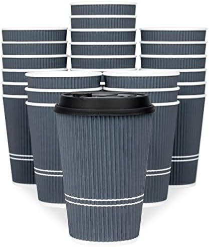 Disposable Coffee Cups With Lids - 12 oz To Go Coffee Cup With Lid (80 Set). Durable Togo Travel Paper Hot Cups Insulated For Hot and Cold Beverage Drinks, No Sleeves Needed (Dusk Grey) by Glowcoast