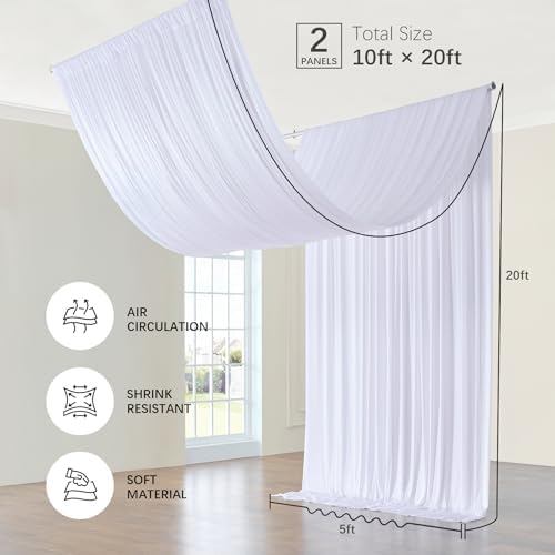 2 Panels 5ft(W) x 20ft(L) White Ceiling Drapes for Wedding Parties - Image 3