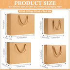 PerKoop 80 Pack Kraft Gift Bags with Handles 4 Sizes,Horizontal,Brown - Image 2